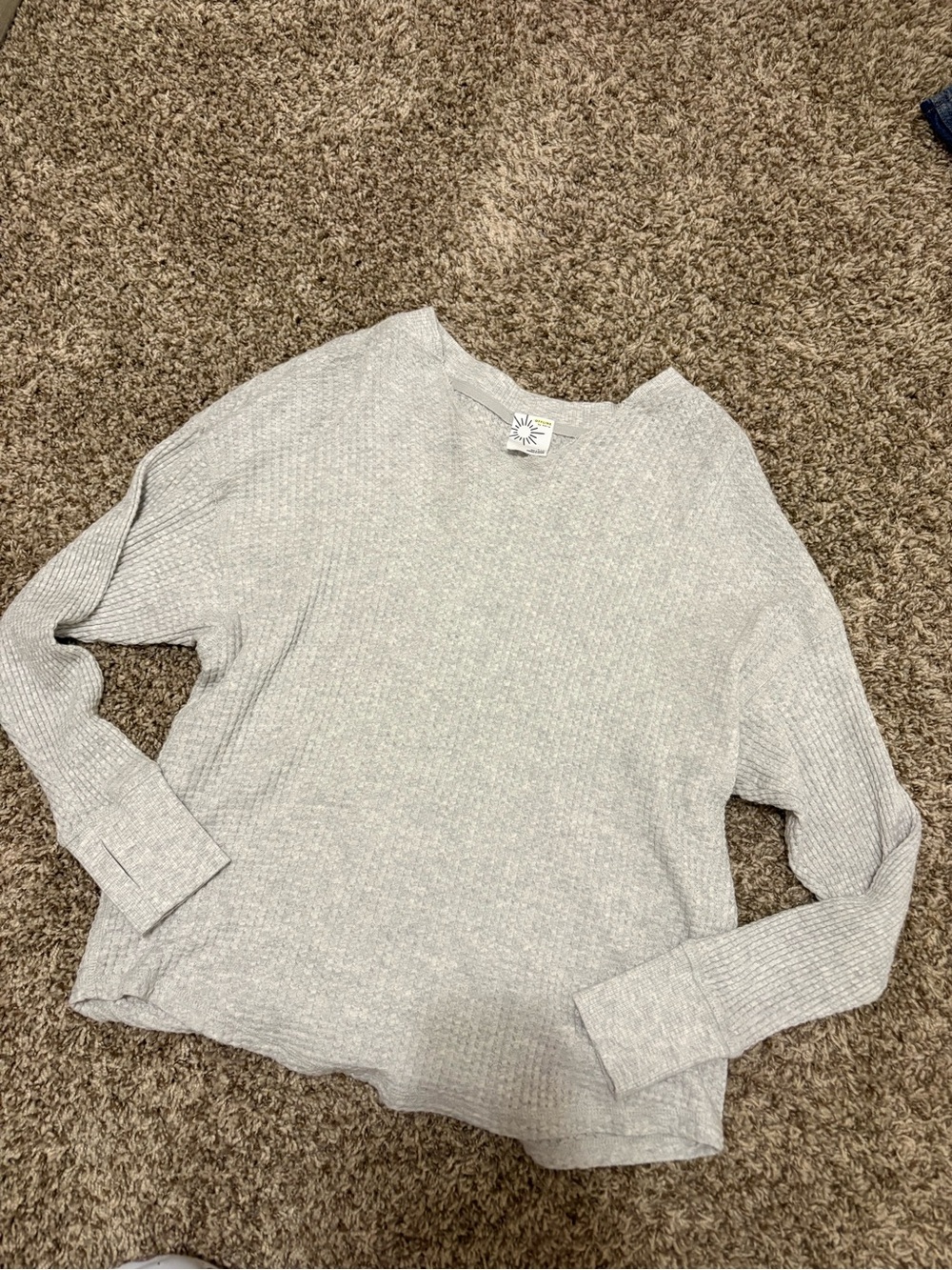 aerie Light Gray V‑Neck Thermal Knit Sweater
